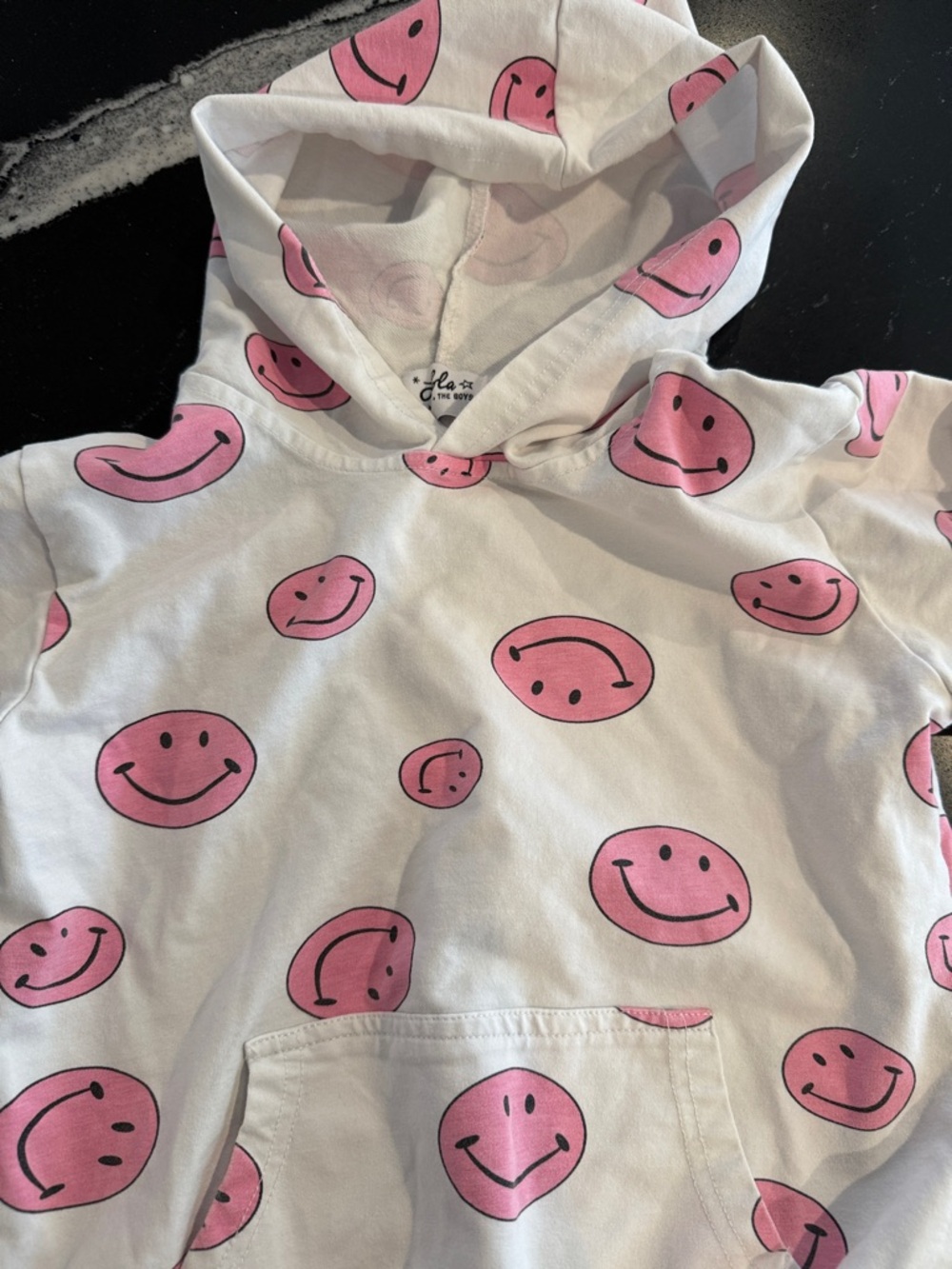 Lola + The Boys White Hoodie & Shorts Set with Pink Smiley Print - Picture 3 of 5